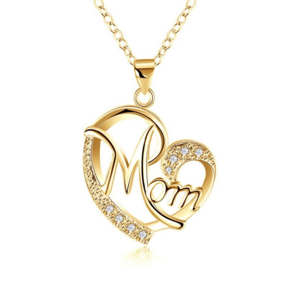 Gold Love Heart‎ Mom Charm Pendant Chain Necklace Great Gift Mother's Day